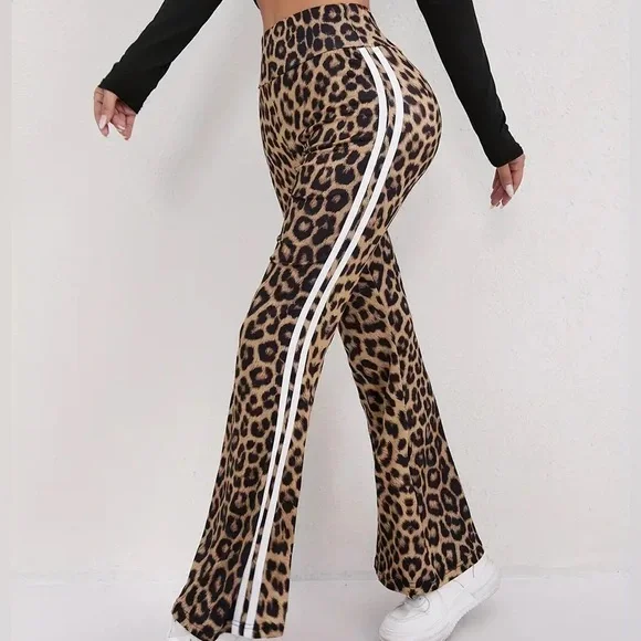 Leopard print pants w/stripes, flare bottom, very stretchy & control waist - Picture 2 of 2
